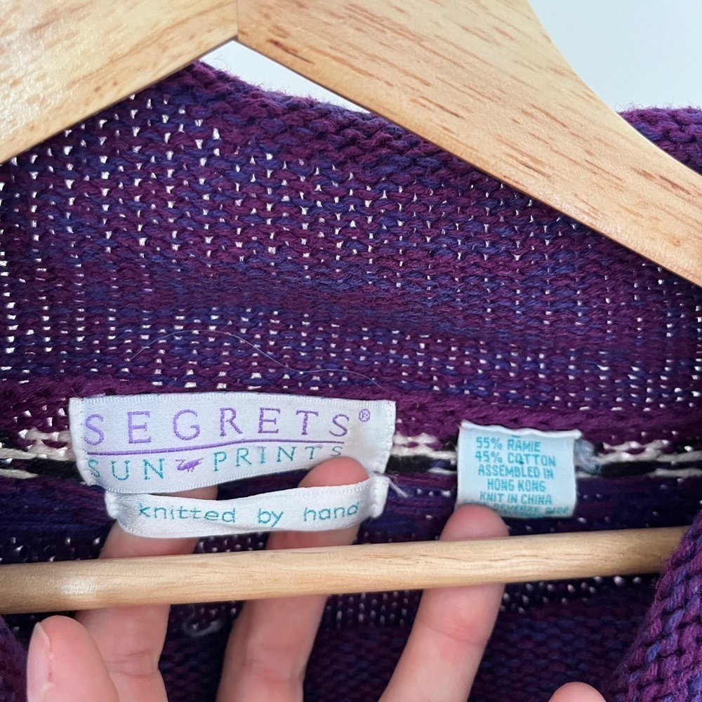Vintage 90s Purple and Multi color pattern Knit Turtleneck Segrets Sweater - Picture 3 of 5